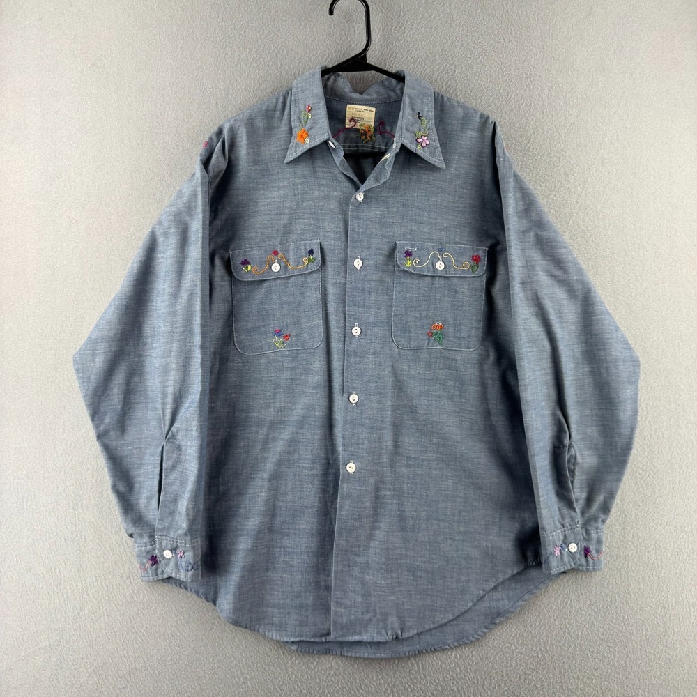 Vintage 70s Big Mac Shirt Mens Large Selvedge Chambray Perm Press Work JCpenney